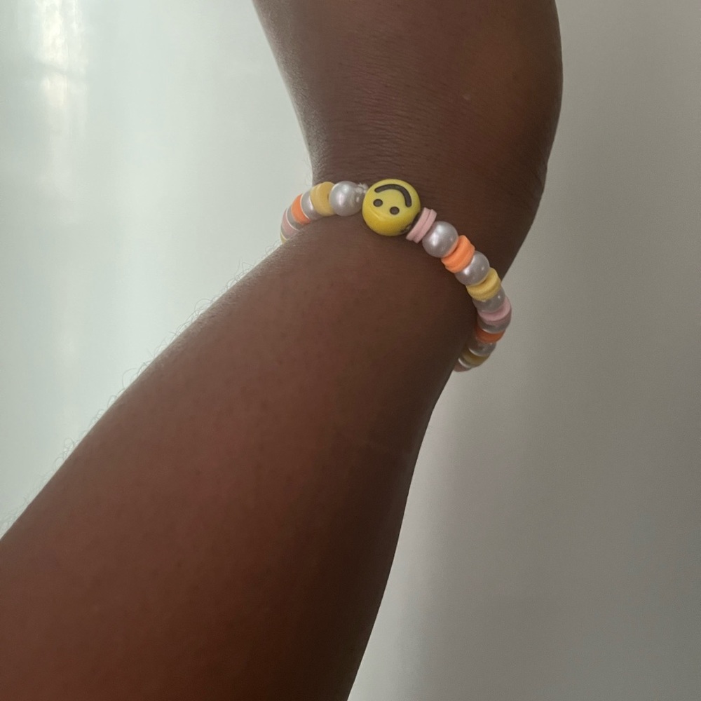 Smiley face beaded bracelet Multicolor handmade stretch bracelet